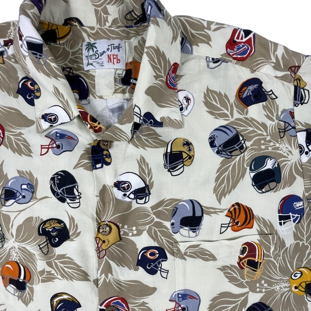 Sun & Turf Vintage 90's NFL Helmet Tropical Print Mens XXL Short Sleeve Shirt